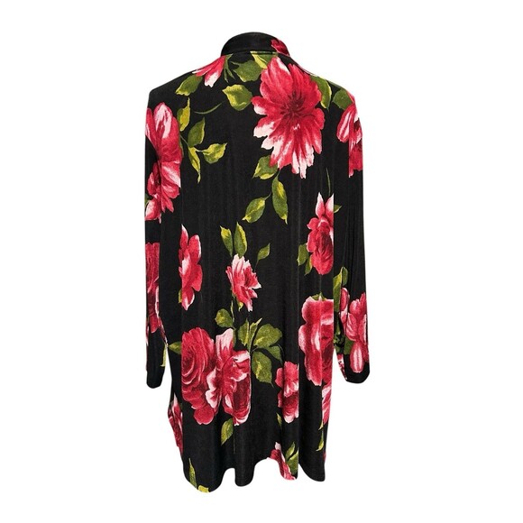 Impressions Bold Red Floral On Black Button Up Plus 3X Whimsigoth Dark Fairy - Picture 2 of 6